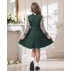 imageRolanko Girls Contrast Mesh Dress with Belt Puff Long Sleeve ALine Polka Dot Tulle Party DressesDark Green