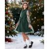imageRolanko Girls Contrast Mesh Dress with Belt Puff Long Sleeve ALine Polka Dot Tulle Party DressesDark Green