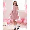 imageRolanko Girls Contrast Mesh Dress with Belt Puff Long Sleeve ALine Polka Dot Tulle Party DressesPink