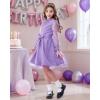 imageRolanko Girls Contrast Mesh Dress with Belt Puff Long Sleeve ALine Polka Dot Tulle Party DressesPurple