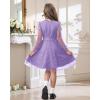 imageRolanko Girls Contrast Mesh Dress with Belt Puff Long Sleeve ALine Polka Dot Tulle Party DressesPurple