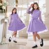 imageRolanko Girls Contrast Mesh Dress with Belt Puff Long Sleeve ALine Polka Dot Tulle Party DressesPurple