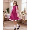 imageRolanko Girls Contrast Mesh Dress with Belt Puff Long Sleeve ALine Polka Dot Tulle Party DressesRose