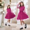 imageRolanko Girls Contrast Mesh Dress with Belt Puff Long Sleeve ALine Polka Dot Tulle Party DressesRose
