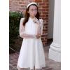 imageRolanko Girls Contrast Mesh Dress with Belt Puff Long Sleeve ALine Polka Dot Tulle Party DressesWhite