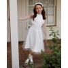 imageRolanko Girls Contrast Mesh Dress with Belt Puff Long Sleeve ALine Polka Dot Tulle Party DressesWhite