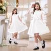 imageRolanko Girls Contrast Mesh Dress with Belt Puff Long Sleeve ALine Polka Dot Tulle Party DressesWhite