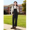 imageRolanko Girls Corduroy Overalls Adjustable Straps Jumpsuits with Pockets Vintage Wide leg Bib Pants for KidsBlack