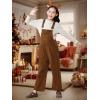 imageRolanko Girls Corduroy Overalls Adjustable Straps Jumpsuits with Pockets Vintage Wide leg Bib Pants for KidsBrown
