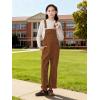 imageRolanko Girls Corduroy Overalls Adjustable Straps Jumpsuits with Pockets Vintage Wide leg Bib Pants for KidsBrown