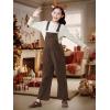 imageRolanko Girls Corduroy Overalls Adjustable Straps Jumpsuits with Pockets Vintage Wide leg Bib Pants for KidsCoffee