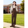 imageRolanko Girls Corduroy Overalls Adjustable Straps Jumpsuits with Pockets Vintage Wide leg Bib Pants for KidsCoffee
