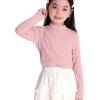 imageRolanko Girls Turtleneck Long Sleeve Shirt 2 Pack Mock Neck Tops Warm Pullover Thermal Shirts Fall Winter Base Layer TShirtsBeigepink