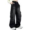 imageRolanko Girls Cargo Pants Baggy Y2K Cargo Trousers Jeans Wide Leg Pants with Multi Pockets 415 YearsBlackkneeruffles