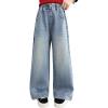 imageRolanko Girls Jeans Denim Elastic Wasit Wide Leg Baggy Pants Kids Clothes 414 YearsBackpocketheart