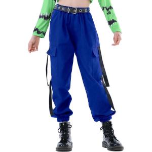 imageRolanko Girls Cargo Pants for Kids Loose Streetwear Hip Hop Dance Cotton Cargo Jogger Pants for Kids 415 YearsRoyalblue