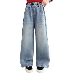 imageRolanko Girls Jeans Denim Elastic Wasit Wide Leg Baggy Pants Kids Clothes 414 YearsBackpocketheart