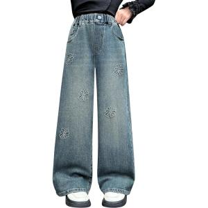 image:imageRolanko Girls Jeans Denim Elastic Wasit Wide Leg Baggy Pants Kids Clothes 414 YearsChrysanthemum