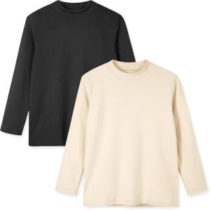imageRolanko Girls Turtleneck Long Sleeve Shirt 2 Pack Mock Neck Tops Warm Pullover Thermal Shirts Fall Winter Base Layer TShirtsBlackbeige