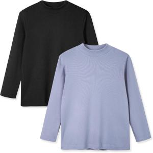 imageRolanko Girls Turtleneck Long Sleeve Shirt 2 Pack Mock Neck Tops Warm Pullover Thermal Shirts Fall Winter Base Layer TShirtsBlackhazeblue
