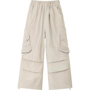 imageRolanko Parachute Pants for Girls Y2K Cargo Trousers with Pockets Harajuku Jogger Pants Kids 414 YearsGreygreen
