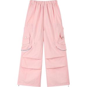 imageRolanko Parachute Pants for Girls Y2K Cargo Trousers with Pockets Harajuku Jogger Pants Kids 414 YearsLightpink