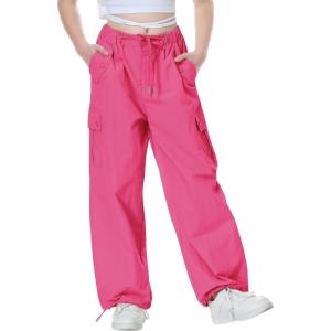 imageRolanko Parachute Pants for Girls Y2K Cargo Trousers with Pockets Harajuku Jogger Pants Kids 414 YearsRosered