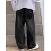 imageRolanko Boys Baggy Jeans Wide Leg Elastic Waist Denim Pants Loose Fit Trousers Vintage Y2K StreetwearBlackpocketembroidery