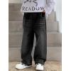 imageRolanko Boys Baggy Jeans Wide Leg Elastic Waist Denim Pants Loose Fit Trousers Vintage Y2K StreetwearBlackpocketembroidery