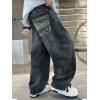 imageRolanko Boys Baggy Jeans Wide Leg Elastic Waist Denim Pants Loose Fit Trousers Vintage Y2K StreetwearCamouflagepockets