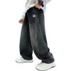 imageRolanko Boys Baggy Jeans Wide Leg Elastic Waist Denim Pants Loose Fit Trousers Vintage Y2K StreetwearRembroidery