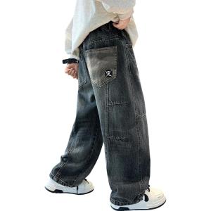 imageRolanko Boys Baggy Jeans Wide Leg Elastic Waist Denim Pants Loose Fit Trousers Vintage Y2K StreetwearCamouflagepockets
