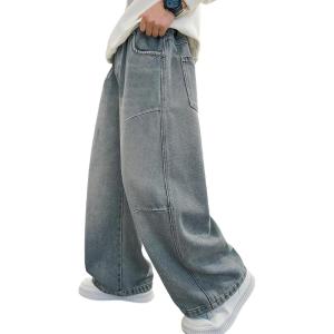 imageRolanko Boys Baggy Jeans Wide Leg Elastic Waist Denim Pants Loose Fit Trousers Vintage Y2K StreetwearLightbluebase