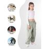 imageRolanko Girls Cargo Pants Wide Leg Streetwear Kids Pants with Pockets Trendy Jogger Trousers 414 YearsBeangreen