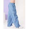 imageRolanko Girls Cargo Pants Wide Leg Streetwear Kids Pants with Pockets Trendy Jogger Trousers 414 YearsJeansblue