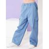 imageRolanko Girls Cargo Pants Wide Leg Streetwear Kids Pants with Pockets Trendy Jogger Trousers 414 YearsJeansblue