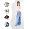 imageRolanko Girls Cargo Pants Wide Leg Streetwear Kids Pants with Pockets Trendy Jogger Trousers 414 YearsJeansblue