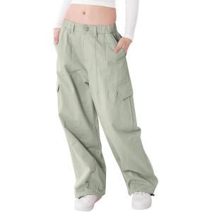 imageRolanko Girls Cargo Pants Wide Leg Streetwear Kids Pants with Pockets Trendy Jogger Trousers 414 YearsBeangreen