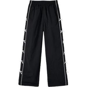 imageRolanko Wide Leg Baggy Pants for Girls Track Pants with Side Bow Y2K Parachute Waterproof Kids Jogger Trousers with PocketsBlack
