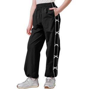 imageRolanko Wide Leg Baggy Pants for Girls Track Pants with Side Bow Y2K Quick Dry Kids Jogger Trousers with Pockets 915YBlack