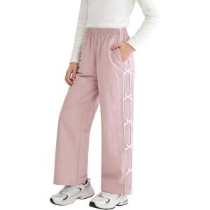 imageRolanko Wide Leg Baggy Pants for Girls Track Pants with Side Bow Y2K Quick Dry Kids Jogger Trousers with Pockets 915YPink