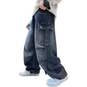 image:imageRolanko Boys Baggy Cargo Jeans Elastic Waist Wide Leg Y2k Hip Hop Denim Pants Kids Loose Fit Trousers StreetwearBluegrayribbon