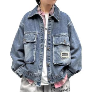 image:imageRolanko Boys Denim Jacket Classic Jean Jackets Gift for Kids Oversized Trucker Jacket Layering Cowboy Coat 513YBluebigpocket