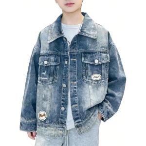 image:imageRolanko Boys Denim Jacket Classic Jean Jackets Gift for Kids Oversized Trucker Jacket Layering Cowboy Coat 513YBluehole