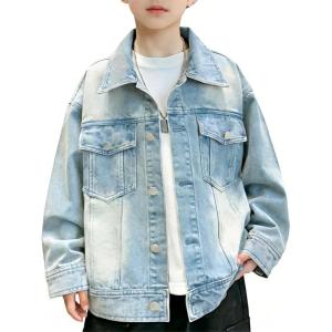 image:imageRolanko Boys Denim Jacket Classic Jean Jackets Gift for Kids Oversized Trucker Jacket Layering Cowboy Coat 513YLightblue