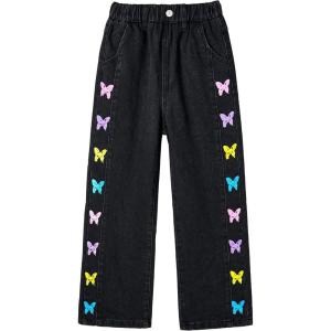image:imageRolanko Girls Jeans Denim Elastic Wasit Wide Leg Baggy Pants Kids Clothes 414 YearsBlackcolorfly