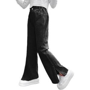 image:imageRolanko Girls Jeans Denim Elastic Wasit Wide Leg Baggy Pants Kids Clothes 414 YearsBlacksplit