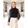 image:imageRolanko Girls Long Sleeve Shirts Chiffon Blouses with Polka Dot Ruffle Cuffs Cute Frill Neck Tops for Girls Spring Fall 713YBlack