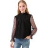 image:imageRolanko Girls Long Sleeve Shirts Chiffon Blouses with Polka Dot Ruffle Cuffs Cute Frill Neck Tops for Girls Spring Fall 713YBlack