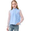 image:imageRolanko Girls Long Sleeve Shirts Chiffon Blouses with Polka Dot Ruffle Cuffs Cute Frill Neck Tops for Girls Spring Fall 713YBlue